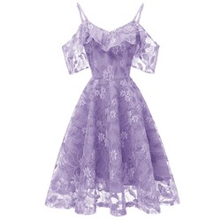 Elegantes Damen-Cocktail-Partykleid hellviolett mit Blumenmuster Spitze A-Linie Design