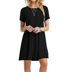 Damen Sommer Kleid T SHIRT Kleid Lang Normal Rundhalsausschnitt Kurzarm Mini