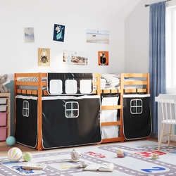 Etagenbett Kinderbett Hochbett Stockbett mit Vorhängen Massivholz Kiefer vidaXL