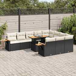 Gartenmöbel Sofa Garnitur Lounge Sitzgruppe Poly Rattan Akazie 10-tlg. vidaXL