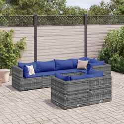 Gartenmöbel Lounge Set Sitzgruppe Sofa Garnitur 7-tlg. Grau Poly Rattan vidaXL