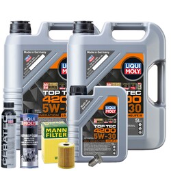 Motoröl 5W30 LIQUI MOLY 11L+MANN Ölfilter+Spülung+Cera Tec+Ölablassschraube