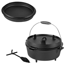 Dutch Oven Set Deckelheber BBQ Feuertopf Kochtopf Gusseisen Schmortopf Kessel✔Oudoor & Indoor✔Volumen wählen ✔Camping