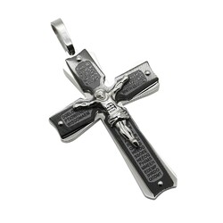 Edelstahl Kettenanhänger Kreuz Jesus Kruzifix für Königskette Halskette Schwarz