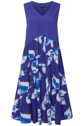 Laurasøn Damen Leinenmix Kleid V Ausschnitt Rock mit Print ärmellos 819661