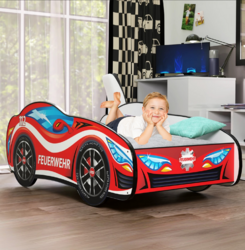 Alavya Home® Autobett Feuerwehr Spielbett Kinderbett Rennwagen inkl. Lattenrost Racing Car Limited Edition 70 x140 | 80 x 160 cm