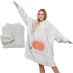 USB Beheizter Oversized Hoodie Pullover Flauschige Kuscheldecke mit Ärmeln