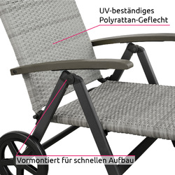 Aluminium Rollliege mit Armlehnen Poly Rattan Sonnenliege Gartenliege Relaxliege✔ Farbwahl ✔ wetterfest ✔ mit Rollen ✔ klappbar