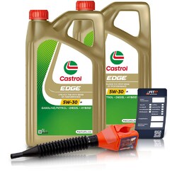 2x 5 L = 10 LITER CASTROL EDGE 5W-30 M MOTOR-ÖL MOTOREN-ÖL### INKL. ÖLWECHSEL-ANHÄNGER + EINFÜLLTRICHTER ###