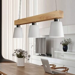 LED Hängelampe Esstisch Holz Pendelleuchte 3 Flammig Warmweiß Höhenverstellbar