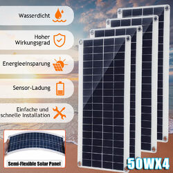 4Pcs 12V Solarpanel Kit 50W Solarmodul Dual USB Solarzelle + 100A Laderegler