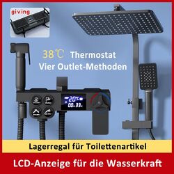 Thermostat Regendusche Duschsystem Duschset mit Handbrauset Duscharmatur Schwarz