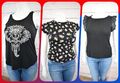 ❤️ 3er SET T-Shirt Träger Shirt Top XL 44 schwarz Blumen / mit Print/ Broderie❤️