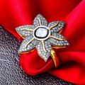 925 Sterlingsilber Natürlich Rose Schnitt Polki Pave Diamantring Blütenform Ring