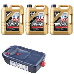 3x 5 Liter Liqui Moly Leichtlauf 10W-40 Motoröl + Ölauffangbehälter