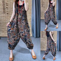 Boho Damen-Overalls Sommer Blumenmuster Hosenträger Overalls breite Beinhose Strampler