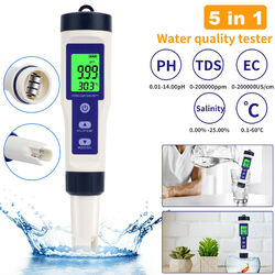 Digital PH Messgerät 5in1 Wasserqualitätstester PH/TDS/EC/Salzgehalt/Temp Meter