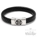 Schwarzes Lederarmband Eisernes Kreuz Edelstahl Herren Armband Bikerschmuck NEU