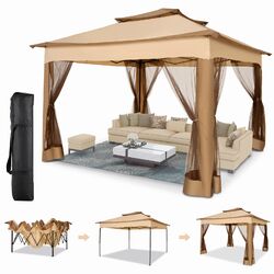 Doppeldach Pavillon 3,3x3,3m Pop Up Partyzelt Gartenzelt mit Moskitonetz UV-Schu