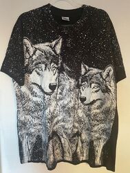 Vintage Wolf Shirt Einzelstich 1993 doppelseitig schwarz Herren XL Tier Natur