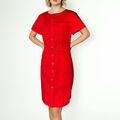 GERRY WEBER Kleid Gr. 40 L Damen Rot Kurzarm Gürtel Knopfleiste Blusenkleid