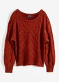 Pullover mit Zopfmuster Gr. 40/42 Rostbraun Damen Langarm Sweater Neu*