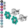 Ohrstecker Blüte 925 Sterling Silber Blume Echtsilber Kinder Strass Strasssteine