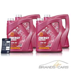 4x 5 L LITER MANNOL ENERGY PREMIUM 5W-30 MOTOR-ÖL MOTOREN-ÖL 51441401INKLUSIVE ÖLWECHSEL-ANHÄNGER