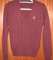 Ralph Lauren Damen Pullover Zopfmuster Gr. M - Bordeaux mit Logo - Wolle - Top