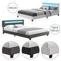 Polsterbett Kunstlederbett Doppelbett LED Bettgestell Leder Lattenrost Juskys®