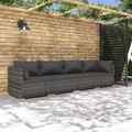 4-tlg. Garten-Lounge-Set mit Kissen Poly Rattan Grau