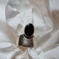 Silber RING 925 VINTAGE AUSGEFALLEN MIT SCHWARZEN STEIN