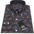 Relco Herren schwarz abstrakt geometrisch langärmelig mit Knopfleiste Vintage Shirt Mod