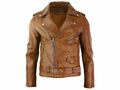 Herren Motorrad Biker Vintage Cafe Racer Distressed Braun Echt Leder Jacke