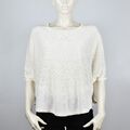 HUGO BOSS Damen Crop Poncho LEINEN Mischung Häkel Weiß Pullover Größe S/M