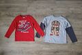 Jungen Langarmshirt Dünn Sweatshirt T-Shirt Shirt Gr 122-128 Rot & Grau 2er Pack