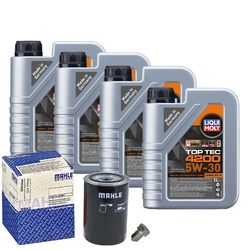 Motoröl 5W30 LIQUI MOLY Top Tec 4200 4L+MAHLE Ölfilter+Ölablassschraube
