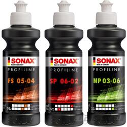 SONAX PROFILINE AUTO POLITUR SET 3-TEILIG 250ml FS 05-04 + SP 06-02 + NP 03-06