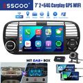 7" DAB+ 64G Carplay Für Fiat 500 2007-2015 Android13 Autoradio Bluetooth Nav Kam