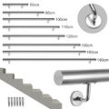 Edelstahl Handlauf Geländer 50-200cm Rundhandlauf Wandhalterung Treppengeländer