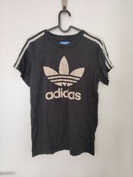 Adidas T-Shirt Damen, Schwarz mit Logo in Rose Gold und weiße Streifen auf...