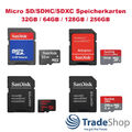 32GB/64GB/128GB/256GB Sandisk micro SD SDXC Speicherkarte für Navi, Notebook, PC