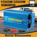 1500W 3000W Reiner Sinus Spannungswandler 12V auf 230V Wechselrichter LCD