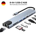 USB-C Hub 8-IN-1 Adapter 4K HDMI USB 3.0 LAN RJ45 Ethernet Micro SD Kartenleser