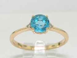 Blautopas Ring 750 Gelbgold 18Kt Gold natürlicher beh. Blautopas   2 Brillanten