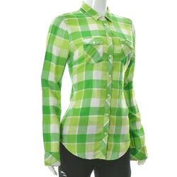 Hollister Damen Twill Hemd Plaid Langarm Zwei Taschen Neon Grün Größe M