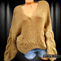 Italy Oversized Grobstrick Pullover Flauschig Pulli  Zopfmuste hell Braun 38 40