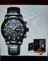 Lige Luxus Sport Herren Chronograph Analog All  Black Leder Quartzuhrwerk .