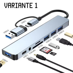 8 in 1 USB-Hub USB-C USB3 USB2 microSD TF SD Rj45 HDMI Video Audio 3,5 Klinke