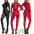 DE Damen Wetlook Jumpsuit Catsuit Lack Leder Overall Bodysuit Sexy Dessous